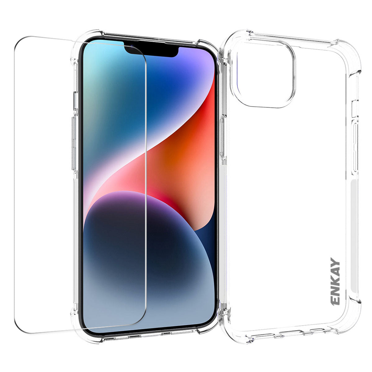 ENKAY HAT PRINCE For iPhone 14 Non-slip TPU Case Clear Phone Cover with High Aluminium-silicon Glass Screen Film ENKAY HAT PRINCE For iPhone 14 Non-slip TPU Case Clear Phone Cover with High Aluminium-silicon Glass Screen Film